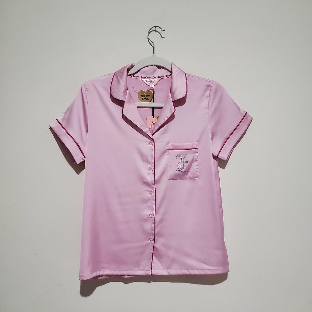 ❌️SOLD❌️JUICY COUTURE Satin Sleepwear Set Bling Juicy Logo Fresh Pink Size S - Picture 3 of 7